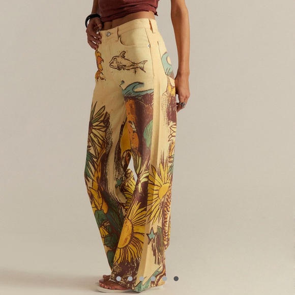 NWT Free People We The Free Baggy Printed Jeans BEACH - Picture 1 of 8